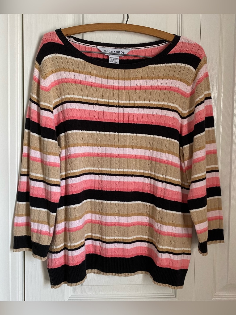 Sag Harbor Vintage 90s Y2K Boxy 3/4 Sleeve Cable Knit Sweater Lightweight XL